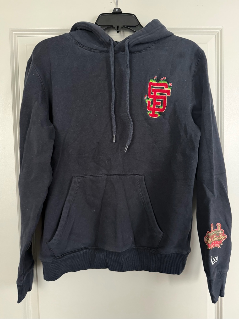 New Era Navy Hoodie with Red & Green SF Logo